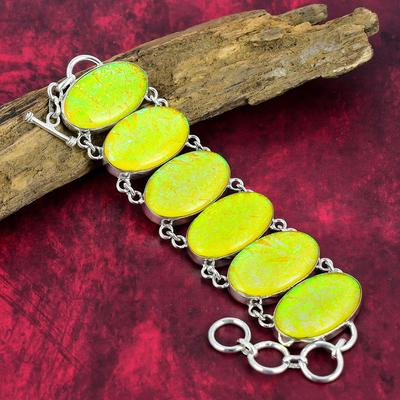 Wonderful Yellow Australian Triplet Opal, 925 Solid Sterling Silver Bracelet, With Adjustable Chain, Handmade Gemstone Jewelry Bracelet