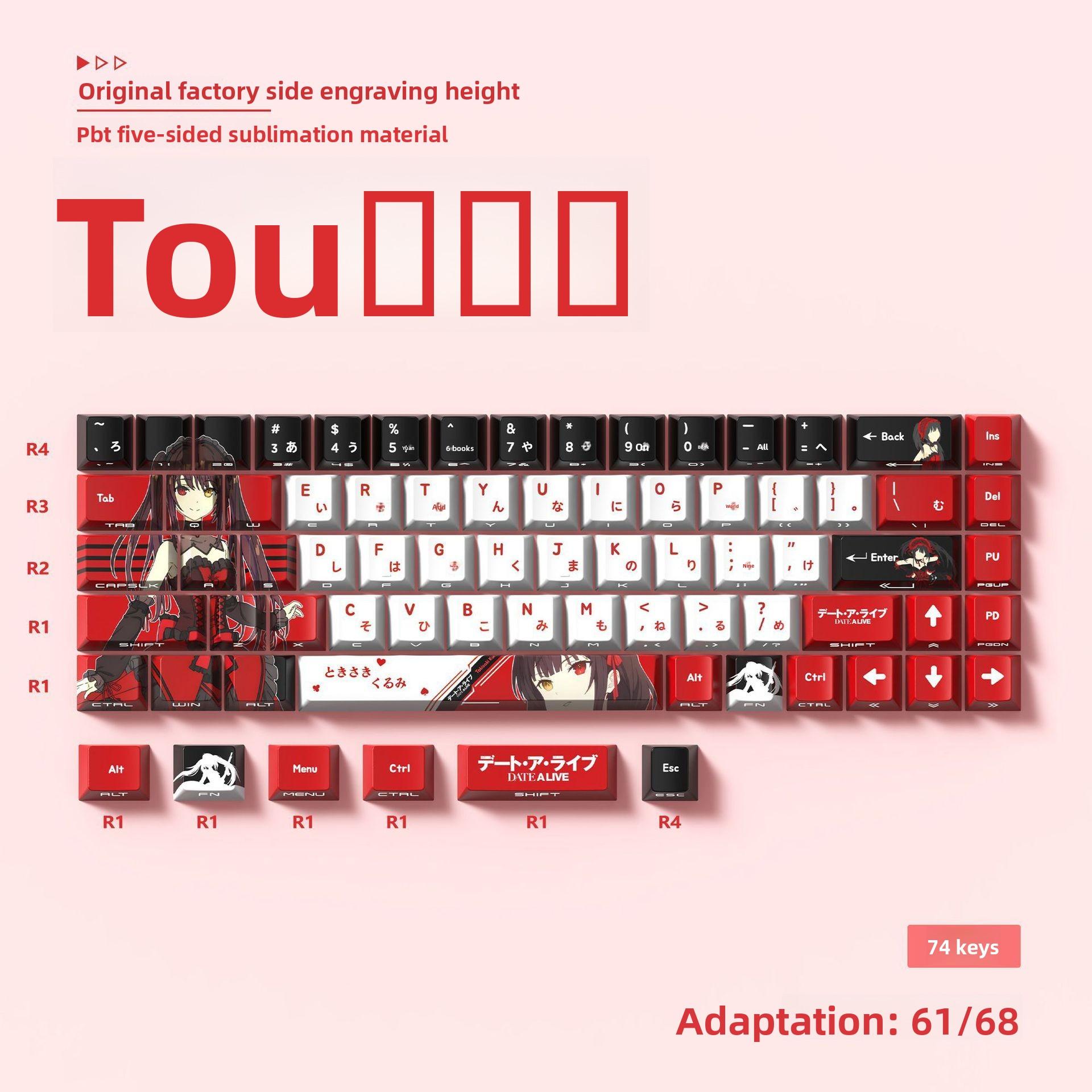 Miyu Cartoon Anime Keycaps - 2D Stijl, Verdikt OEM Profiel, Zijdelings Gegraveerd Translucent PBT, Thermische Sublimatie, 74 Toetsen
