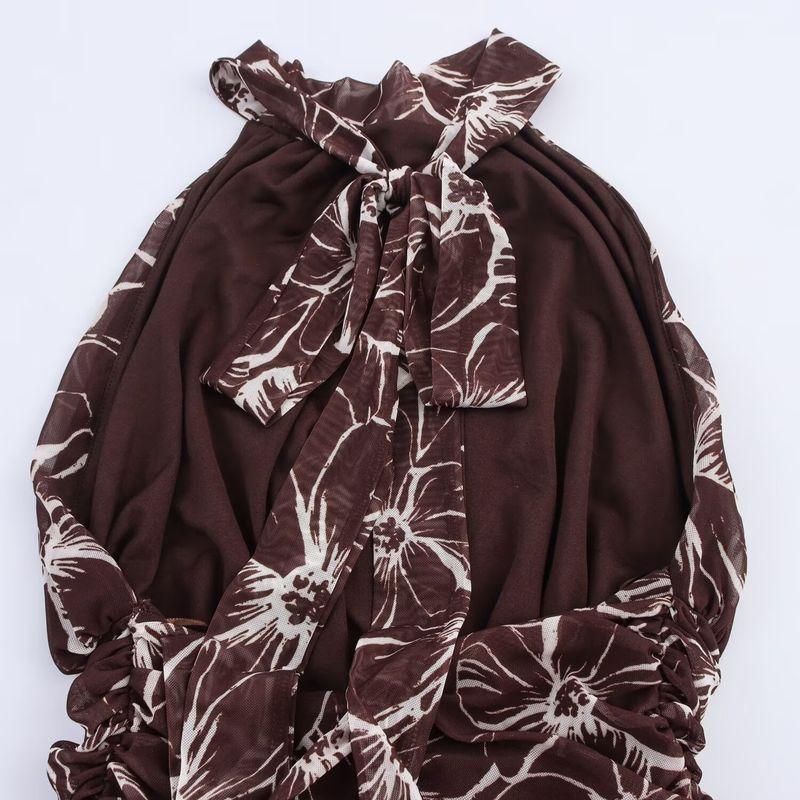 Kaslead New Women Clothes Western Style Neck Collar Print Silk Net Length Dress 5039143