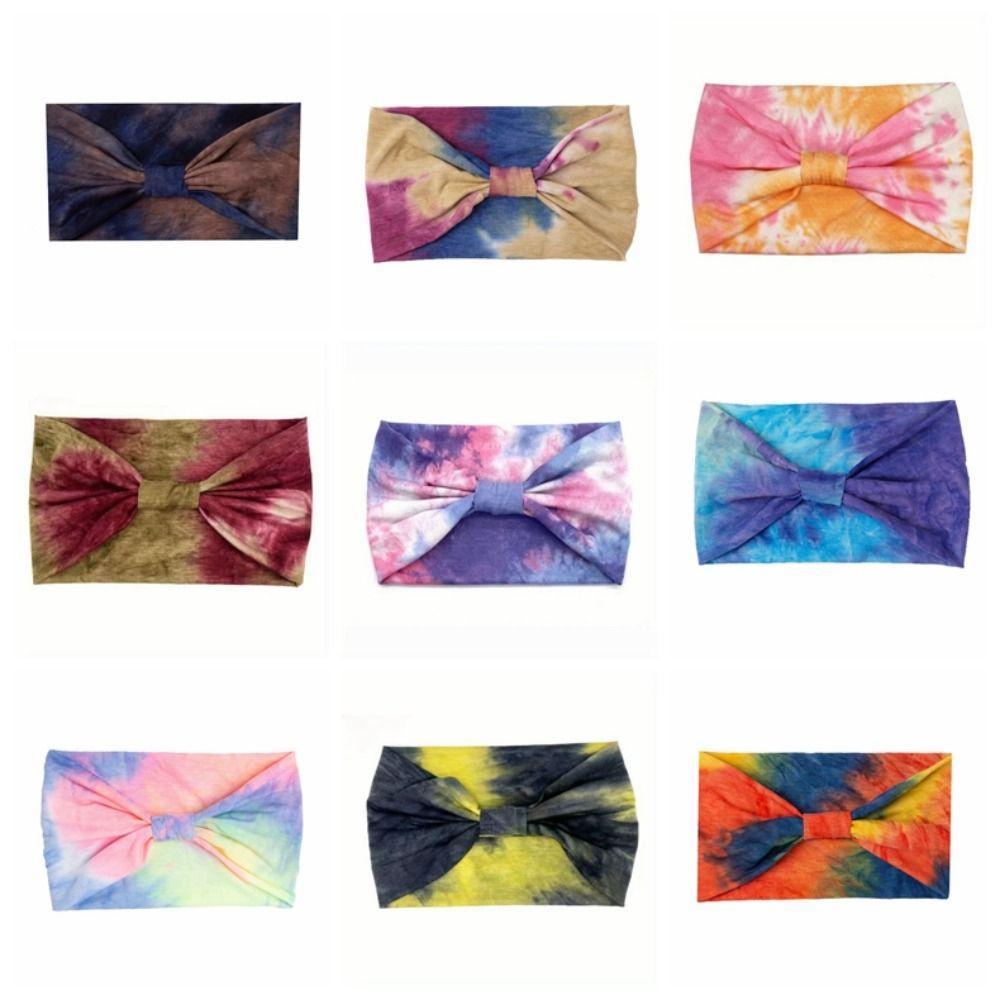 Colorful Tie Dye Headwrap Elastic Wide Headband Bowknot Turbans Cross Headband  Girls Ladies