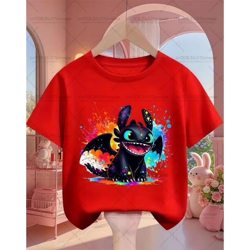 Summer Cute Toothless Cartoon Cotton T-shirt for Boys and Girls Fashionable Street Hot Casual Round Neck for Children