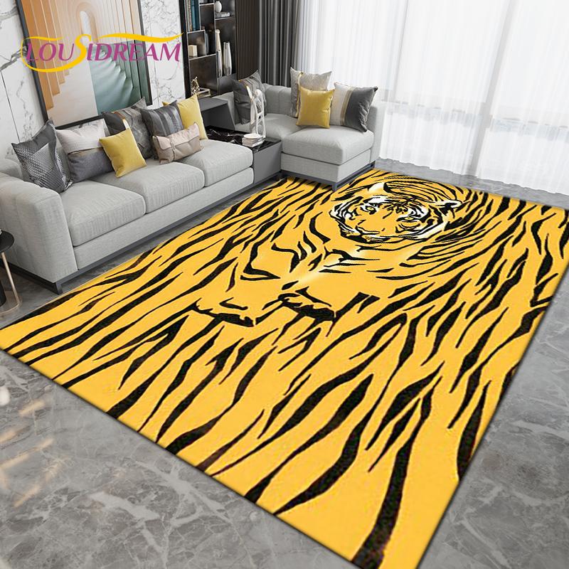 Cartoon Tiger Lion Wolf Animal Area Rug,Carpet Rug for Living Room Bedroom Sofa,Doormat Kitchen Bathroom Non-slip Floor Mat Gift