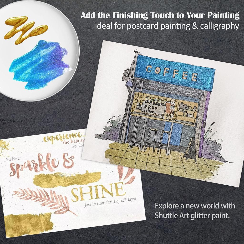 Shuttle Art Solid Watercolor 24 Color Solid Half Metallic Pareto Water Brush Includes Drawing Pearl Good Easy To Quick Outdoor Coloring Learning Art