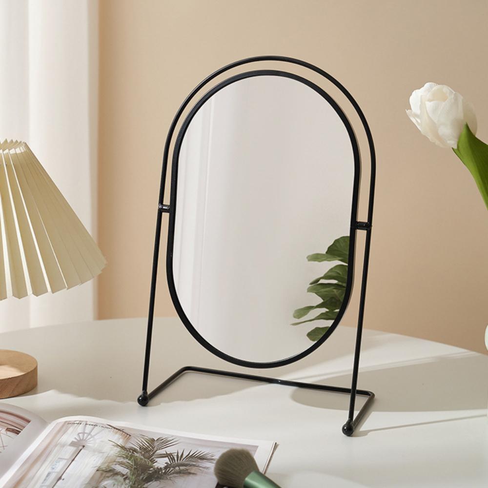 Iron Art Nordic Makeup Mirror 360° Rotatable Oval Desktop Stand Mirror Decoration High Definition Vanity Mirror Makeup Tools