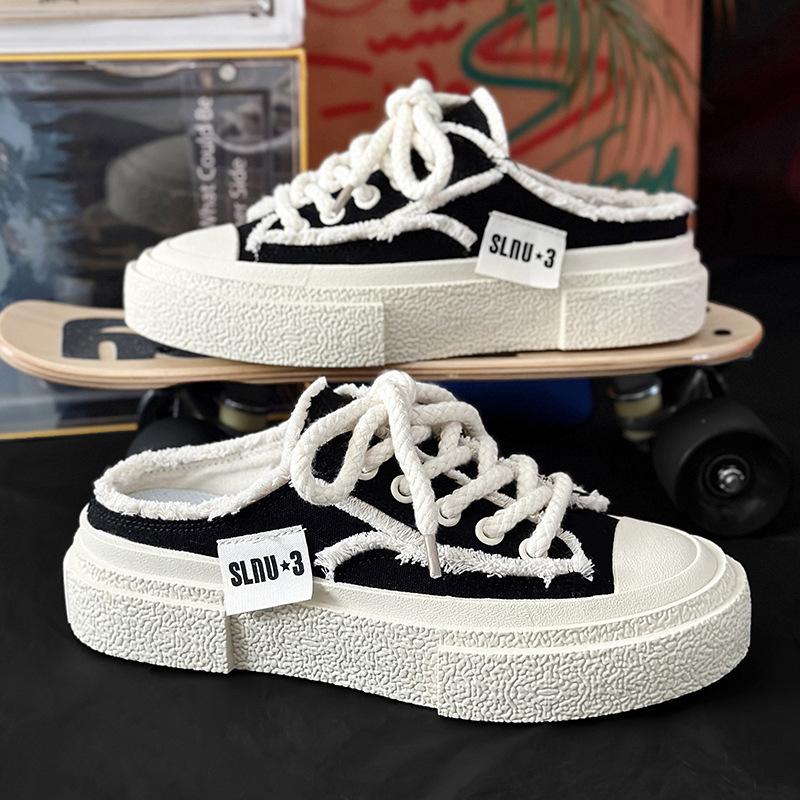 

2025 новый нишевый дизайн парусиновых туфель мужская и женская повседневная обувь для скейтбординга модная обувь для пар прямая трансляция модная обувь полутапочки 35