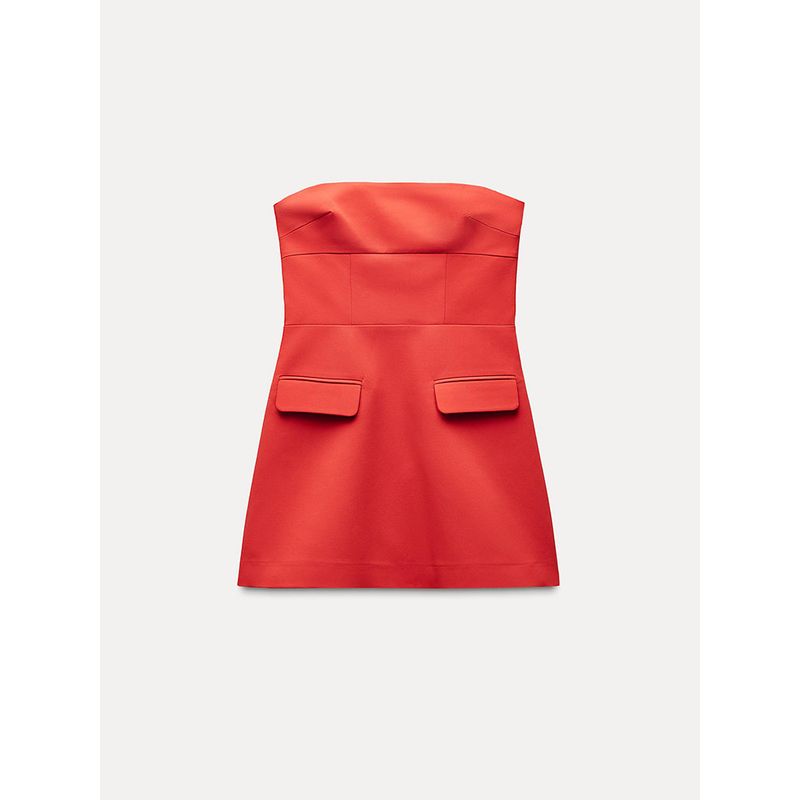 Za2025 Spring New Women's Clothing Fashion Elegant Flip Trim Bandeau One-Shoulder Straight Collar Short Dress 3067311