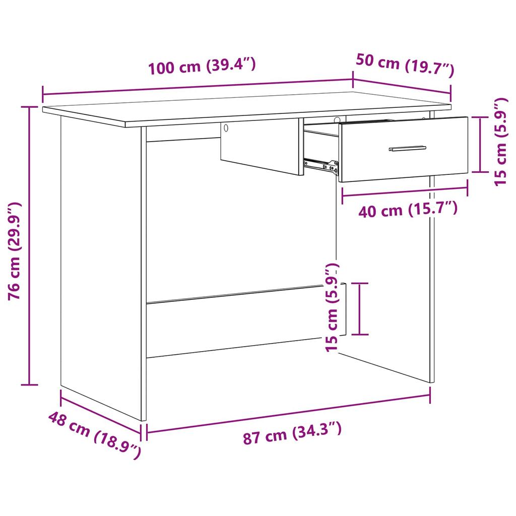 Vintage Wood Desk 100 x 50 x 76 cm Particleboard