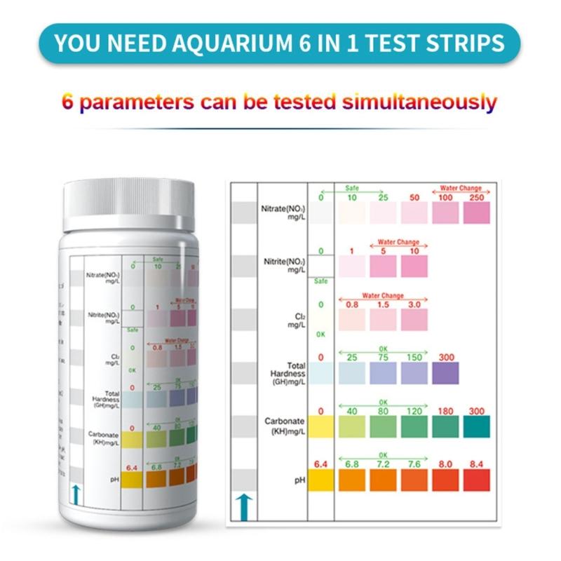 5 in 1 100PCS Aquarium Testing Strips for Swimming Pool Water Test Strips for Fish Tank Testing for Freshwater Saltwater
