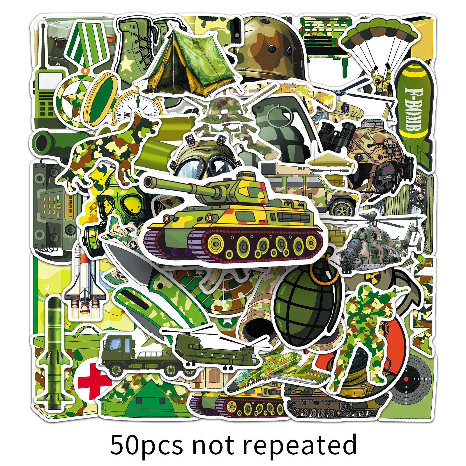 50 Military Equipment Stickers: Cartoon Combat Camouflage, Waterproof Graffiti for Laptops & Luggage