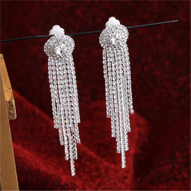 S925 Silver Needle Korean Fashion Diamond Tassel Earrings for Women