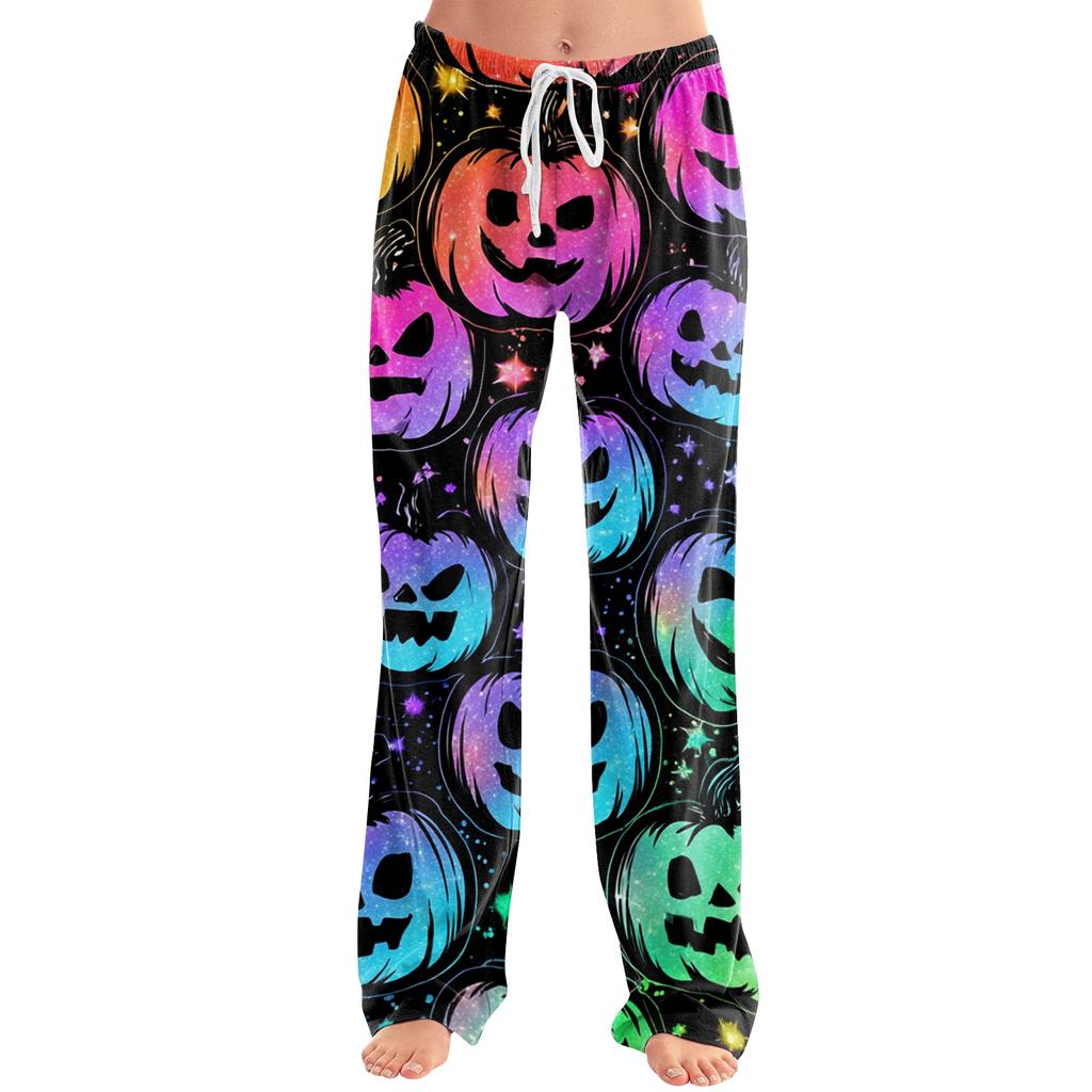 Women's Loose Fit Casual Pants Halloween Pumpkin Print Lounge Pants Elastic Waistband Comfortable Fit for Everyday Wear