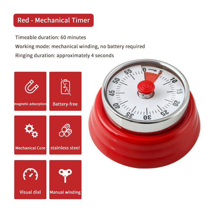 Mechanical Kitchen Timer Visible Magnetic Countdown Alarm for Home Baking Cooking Outdoor Picnic Time Reminder