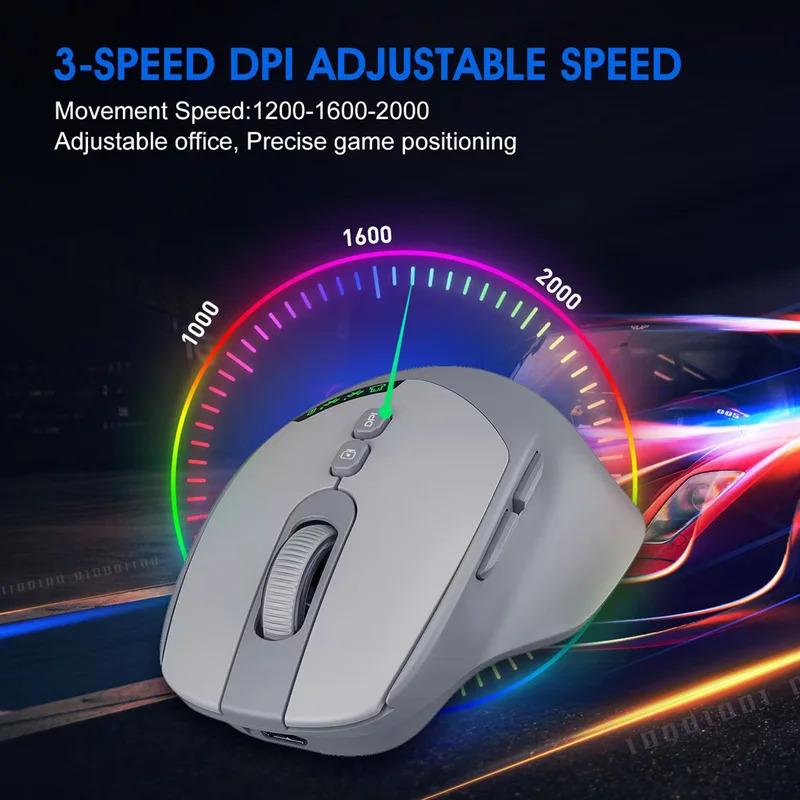 Lightweight Noiseless Dual Mode Wireless Mouse Bluetooth 2.4G Silent Click DPI Adjustable, 500mA Battery Display Best-Seller