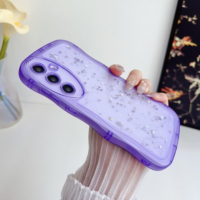 Roztomilý průhledný třpytivý obal s kapkovým lepidlem ve tvaru hvězdy pro Samsung S24 Plus S23 S22 S21 Ultra S20 Fe A16 A06 A55 A54 A53 A52 A35 A15 A14 Nárazuvzdorný vlnitý kryt na telefon