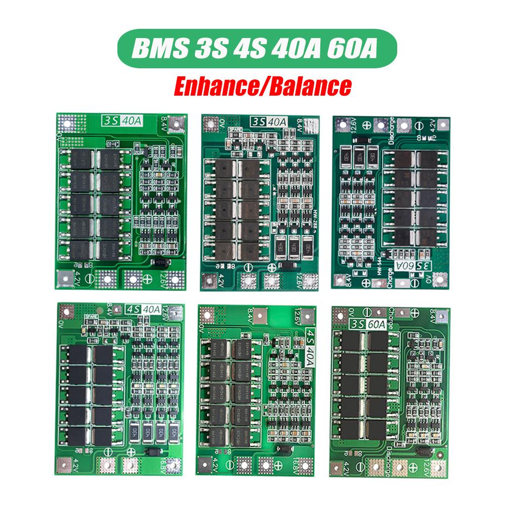 BMS 3S 4S 40A 60A Li-ion Lithium Battery Charger Protection Board 18650 For Drill Motor 11.1V 12.6V/14.8V 16.8V Enhance/Balance