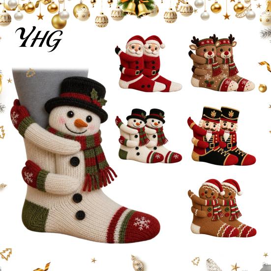 Reusable Thick Fabric Stocking 3D Hugging Christmas Stockings for Fireplace Decorations,Large Knit Holiday Gift Decoration Bags with Santa/Elk/Snowman