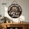 Rustic Coffee Bar Decor Wooden Signs, Themed Hanging Sign, Cup Farmhouse Corner Decorations Shape & Round Wood Plaque for Kitchen Wall Solid Signage