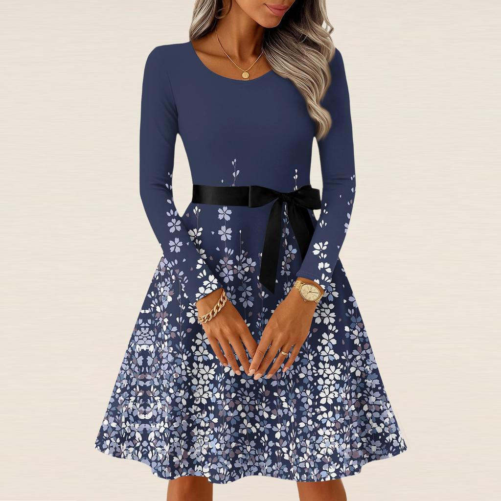 Women's Casual Fashion Long Sleeve  Vintage Long Dresses