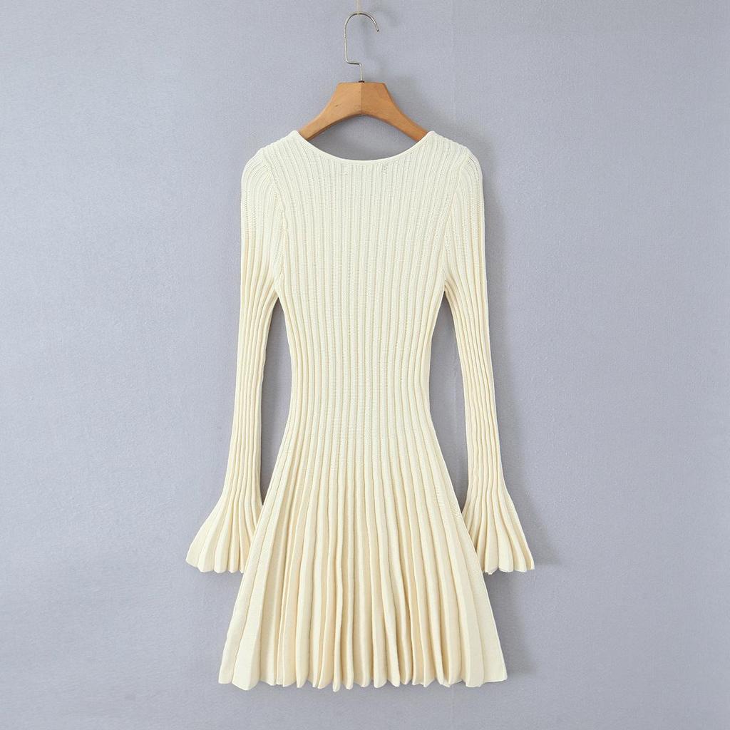Autumn French Retro Hepburn Style Pleated Knit Dress