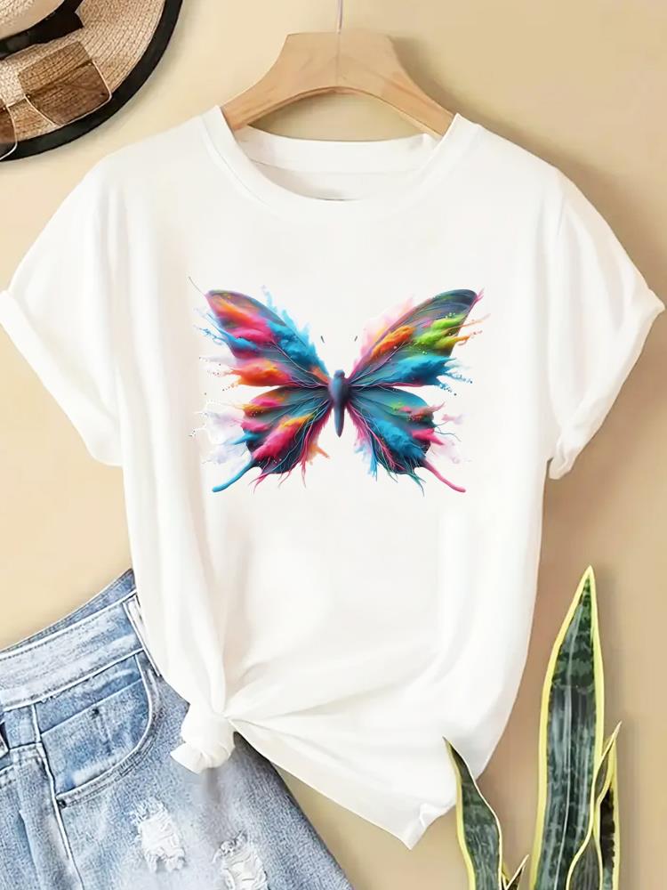 (Asiatische Größe) T-Shirt Mode Damen Tee Top geometrischer Trend Kleidung Lässig Bedruckt Dame Weiblich Grafik Kurzarm T-Shirts