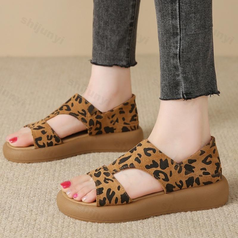 Fashion Fashion Leopard Casual Sandals for Women 2025 Summer New Thick Sole Open Toes Comfortable Cool Shoes Outdoor Beach Single Shoes