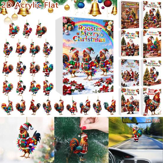 Christmas Chicken Advent Calendar 24-Day Countdown Box with Easy-Open Windows Multifunctional Holiday Decoration