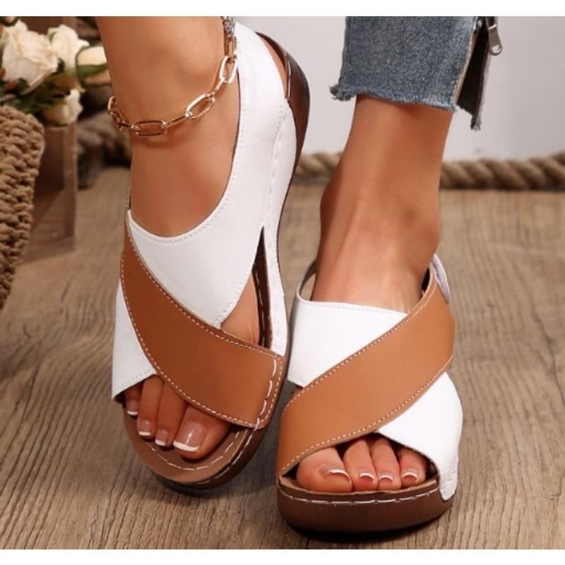 Women Wedge Sandals Contrast Color Open Toe Soft Sole Shoes Comfortable Outdoor Summer Sandals