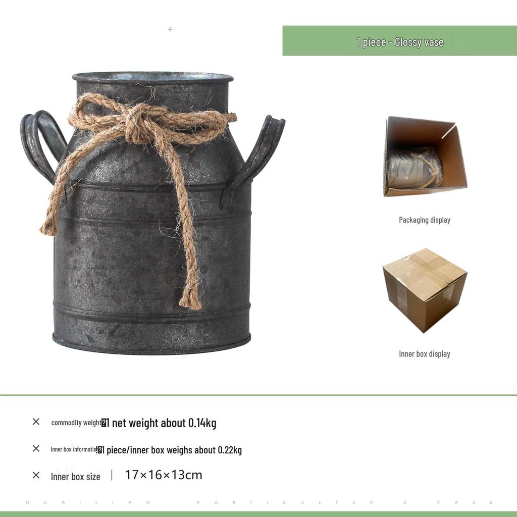 Antique Bronze Milk-Can Iron Flower Vase for Gardening & Home Decor