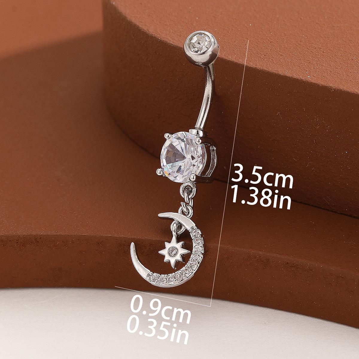 

Элегантный пирсинг пупка из нержавеющей стали со звездой и луной из циркония для женщин One Size серебряный