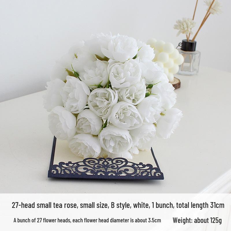 27 Boccioli di Camelia e Rosa Bouquet da Sposa - Fiori Artificiali in Seta per Matrimoni e Celebrazioni