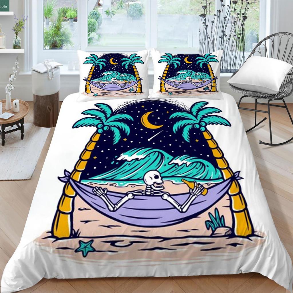 Bettbezug-Set mit Totenkopf-Druck, für King-Size-Bett, Doppelbett, Heimtextilien, modische Bettwäsche, Anzug, Bettbezüge, einzigartiges Design
