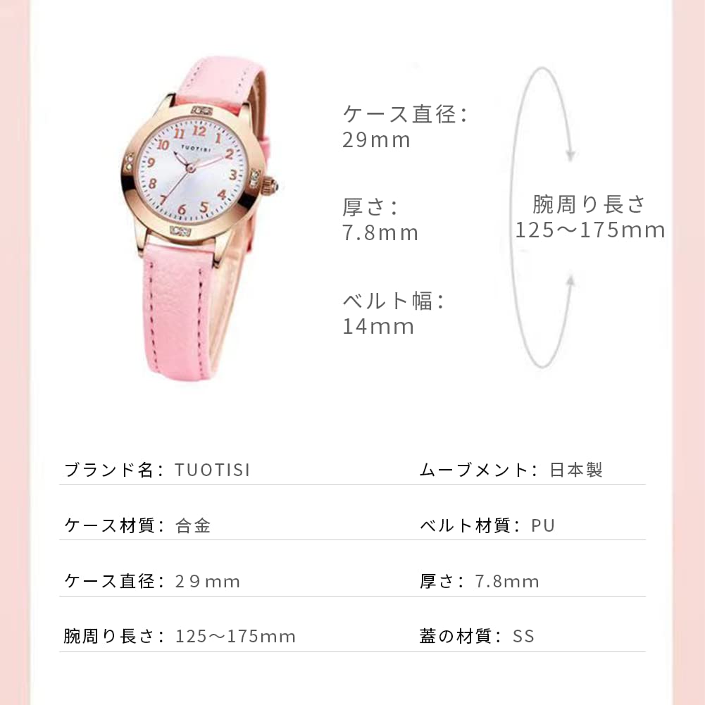 Girls' Quartz Watch, Round Face, Arabic Numerals, Analog, Waterproof, Everyday Watch, Cute for Students (Black)