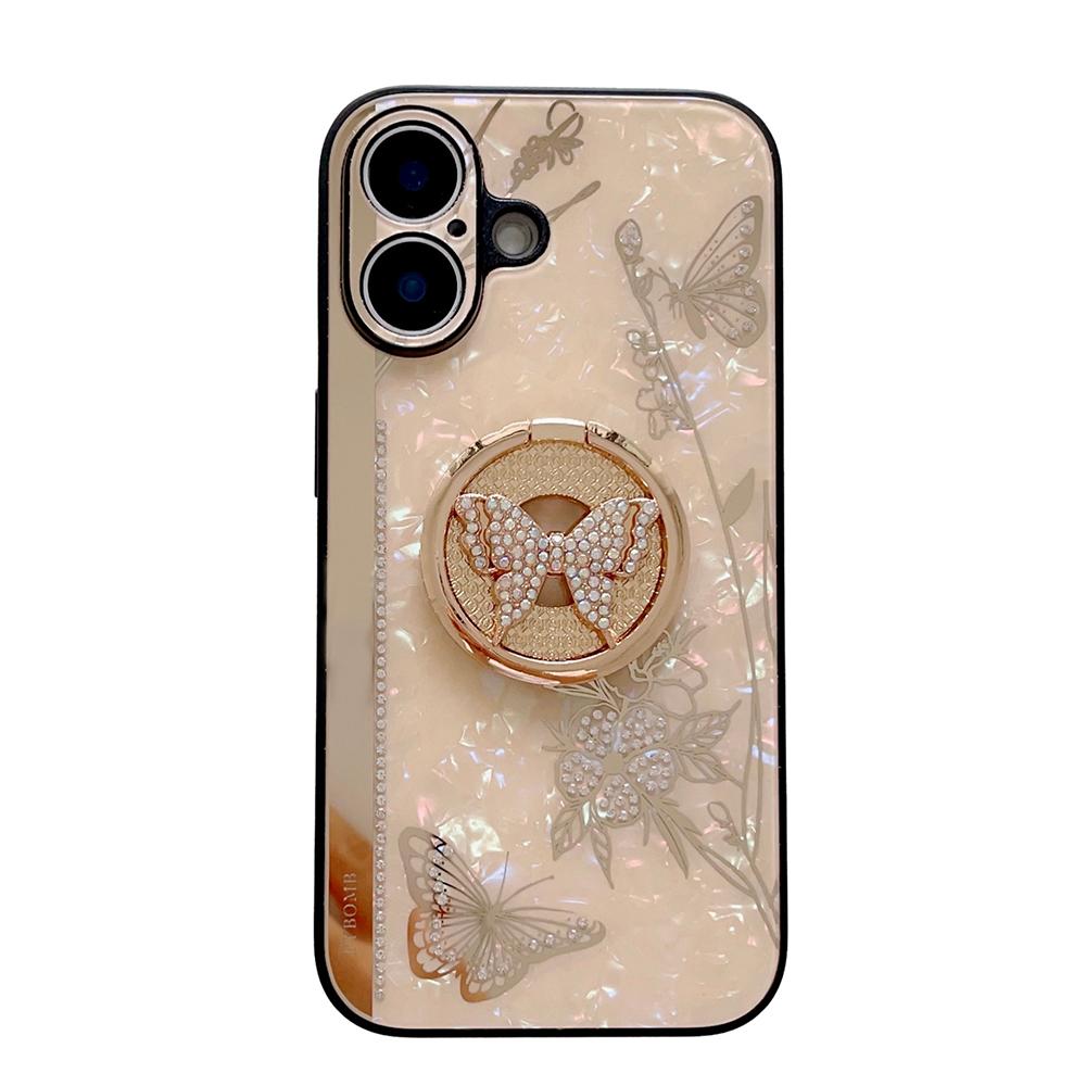 KEYSION Luxuxy Case for iPhone 16 Plus 16 Pro Max Butterfly Ring Stand Shockproof Phone Back Cover for iPhone 13 14 15 Pro Max