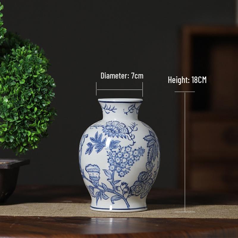 High-End Blue & White Porcelain Vase - Elegant Ceramic Decor for Entryway & Living Room