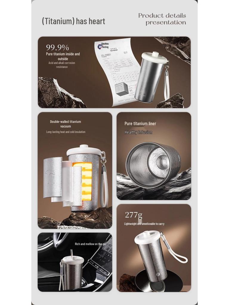 Fuguang Women's Pure Titanium Insulated Coffee Cup with Straw - Portable, High-Value Water Cup for Car Use, Gift-Ready with Printing.