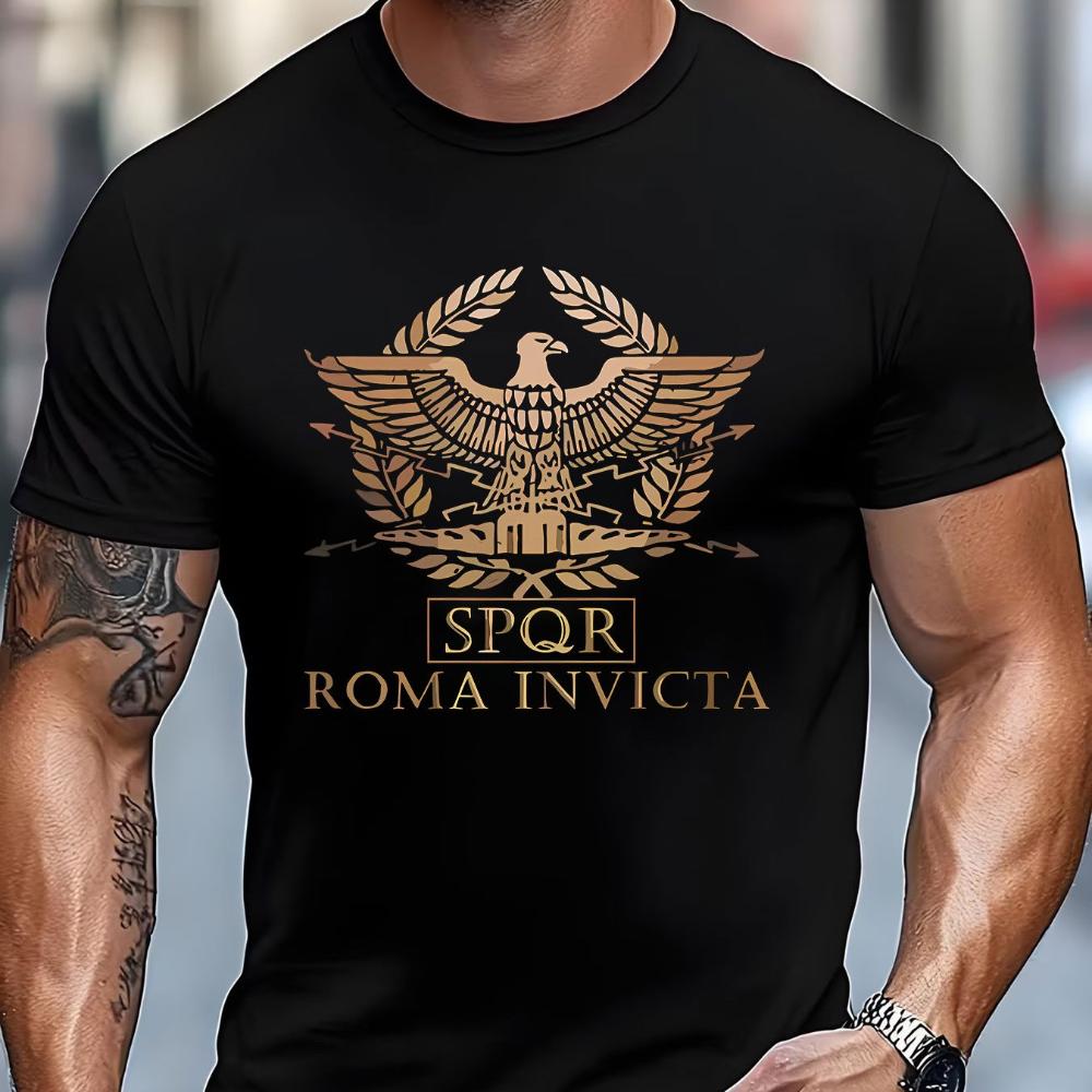 Roman Empire Eagle Emblem Print Blended Cotton Short Sleeve Vintage T-Shirt Historical Enthusiast Top Gift for Trendsetters S разноцветный