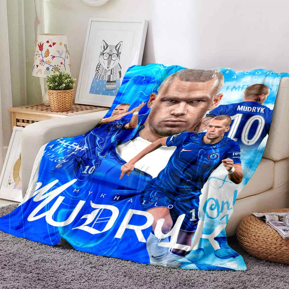 Mudryk Chelsea Football Star Print Fleece Blanket Soft Warm Throw Blanket Sofa Couch Bed Home Decor For Soccer Fans