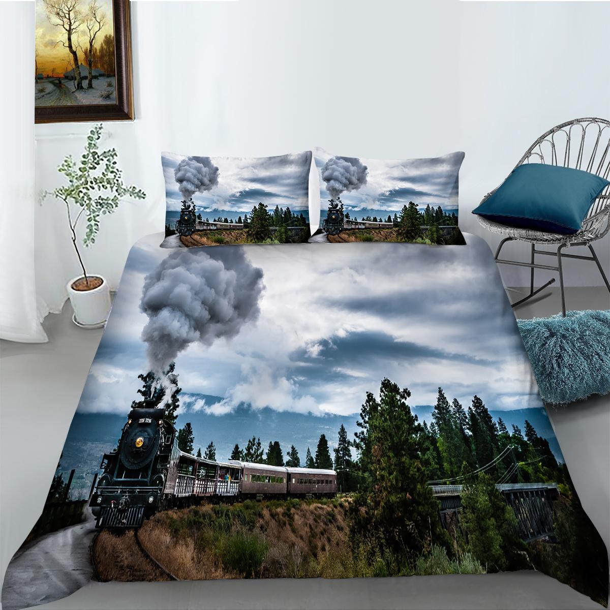

Постельный комплект с узором «поезд», роскошный комплект пододеяльников, модный домашний текстиль, милый пододеяльник для мальчиков и девочек, один размер, постельное белье EU Single 135x200cm