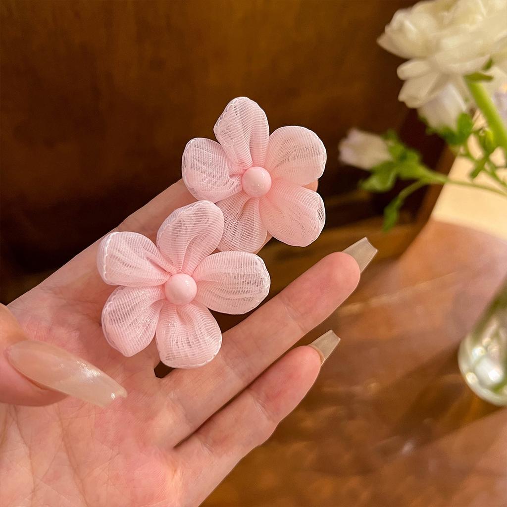Fabric Chiffon Flower Pearl Earrings Elegant Fresh and Sweet Stud Earrings Niche Exquisite Fashion Versatile Earrings