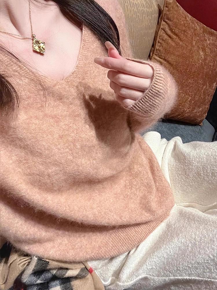 CHAO Recommendation: Women's Retro Coffee Color Imitation Mink Velvet Sweater - Soft, Cozy, Lazy Style Knitwear for Winter