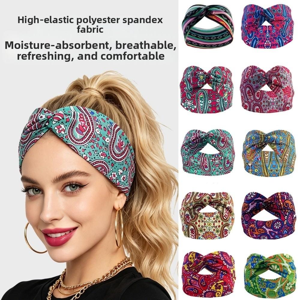 10*25cm Bohemian Yoga Elastic Headband Sweat Absorbent Sports Fitness Headband