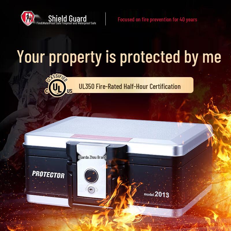 GUARDA 2013CS Fireproof & Waterproof Key Lock Safe, Silver-Black, Small