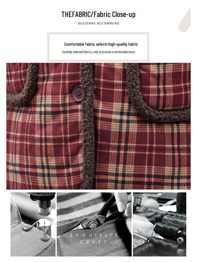 Mom's Winter Velvet-Lined Plaid Jacket - Warm, Cotton Padded, Plus Size for Middle-Aged & Elderly Women