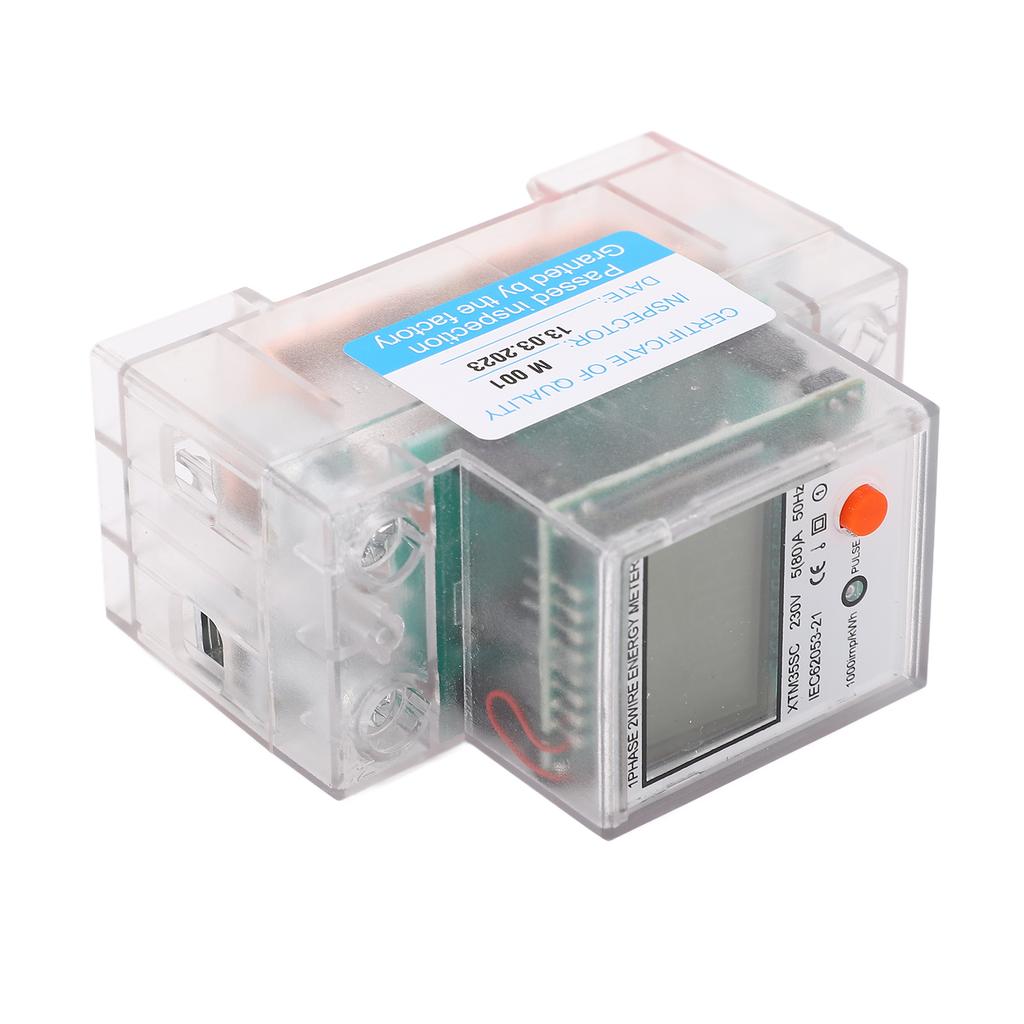 Energy Meter 2P Single Phase DIN Rail Electricity Usage Monitor Backlit LCD Display Power Meter 230V