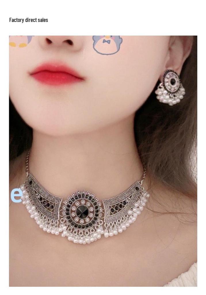 "Miao Girl" Ancient Style Light Luxury Necklace & Earrings Set for Women