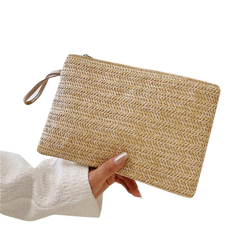 Fashion Straw Weaving Clutch Bag Solid Woven Coin Purse Beach Wallet for Women Daily Use with Phone And Money Slots Card Holder хаки 1390₽