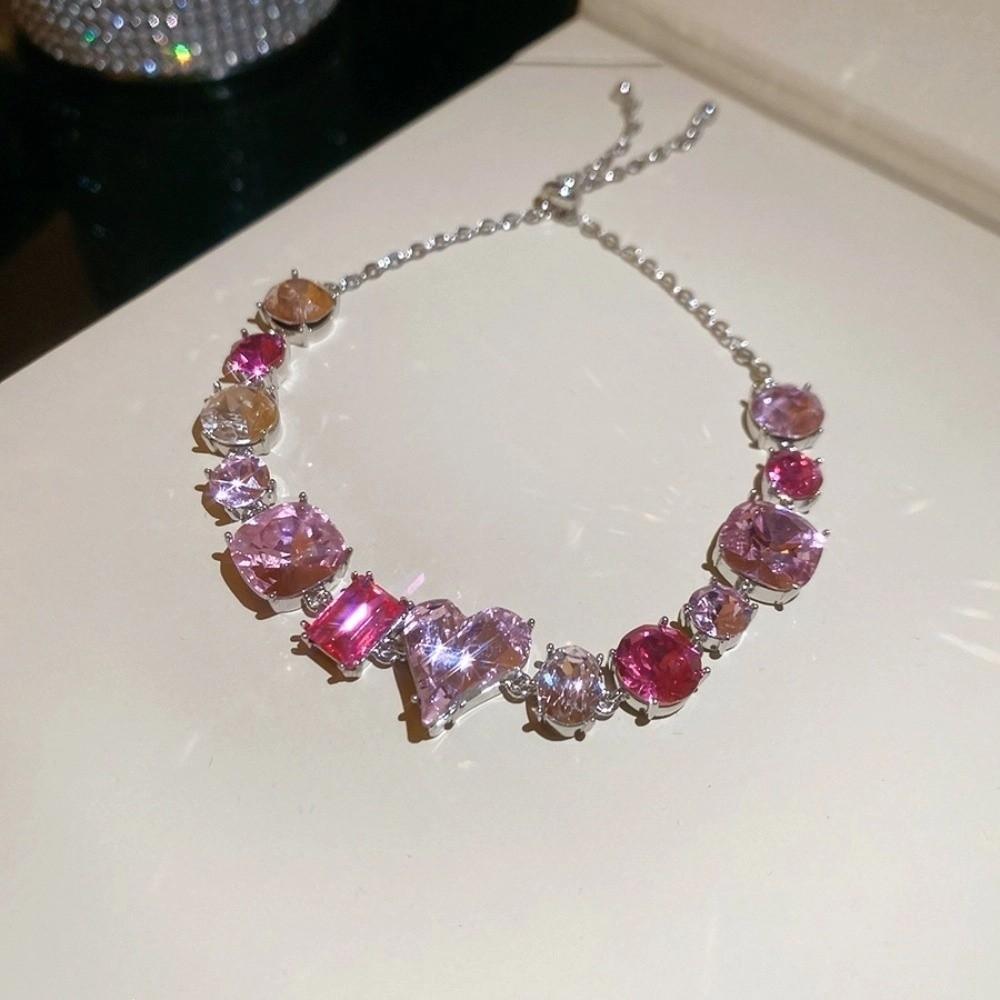 Square Round Zircon Crystal Bracelet Love Heart Women's Hand Bracelet  Party Dress
