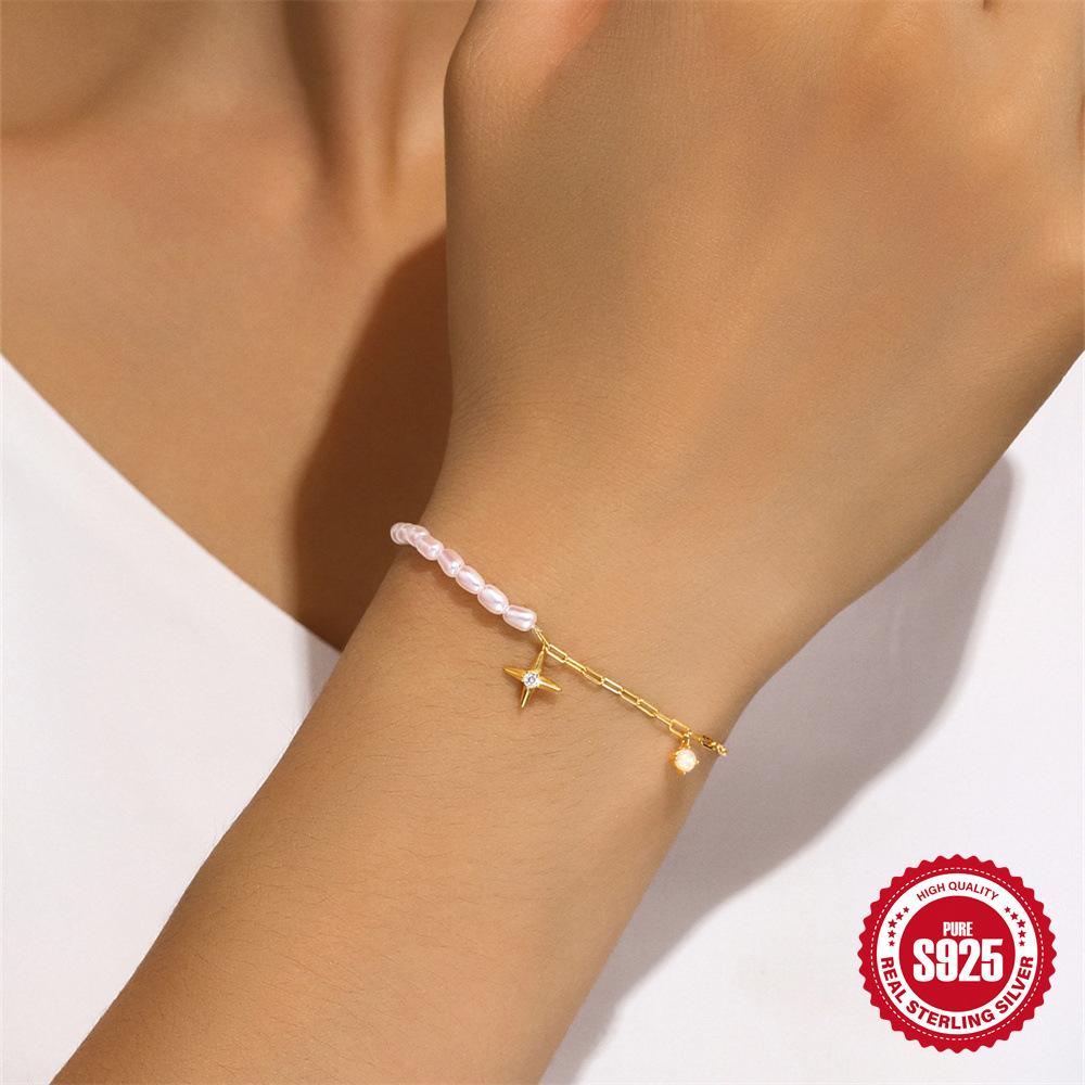 Light Luxury S925 Sterling Silver Delicate Opal Star Ab Chain Pearl Multi-Element Stacked Bracelet Bracelet