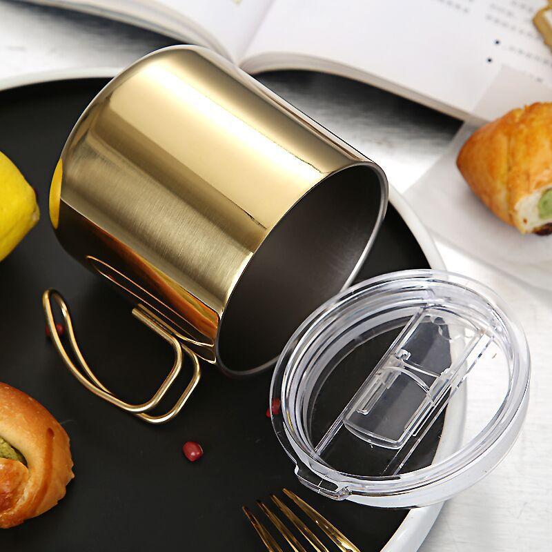 380ML Stainless Steel Coffee Thermal Mug with Cover Curved Handle Portable Milk Water Cups Office Kitchen Bar Drinkware Utensils