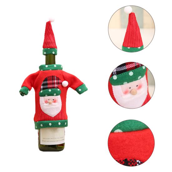 1 Set Bottle Cover Reusable Cartoon Pattern Knitted Fabric Christmas Winebottle Dress for Decorating